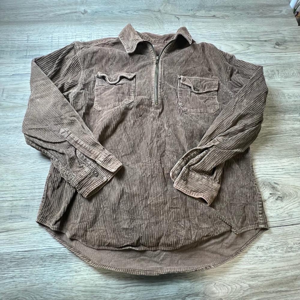 Old Navy Corduroy Pullover Mens L Brown Quarter Zip Vintage Style Workwear Top